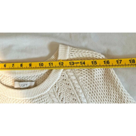 LOFT Basketweave Pointelle Shirttail Sweater - Cream/Ivory - Size Large - Picture 7 of 13